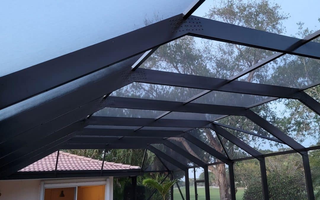 a mansard screen enclosure in palm beach shores, florida